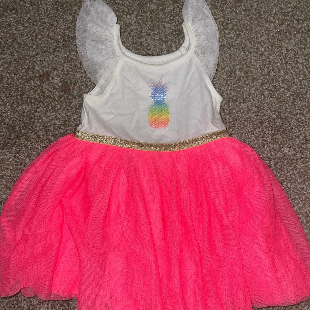 Girls' Pink Tulle Dress with Pineapple Design